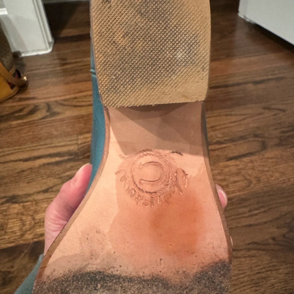 Stylish Teal Green Leather Cowboy Boots - Picture 3 of 7